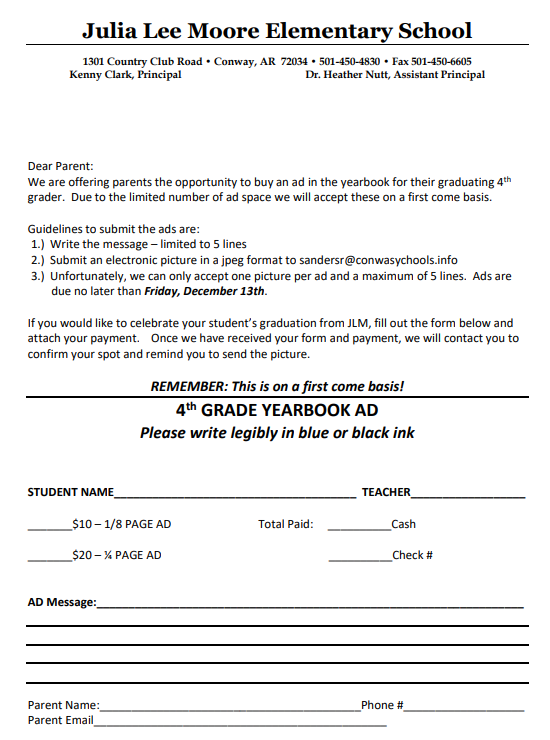 fourth grade ad information