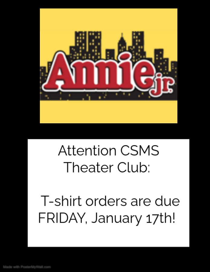 Annie Shirts forms are due by Friday, January 17th.