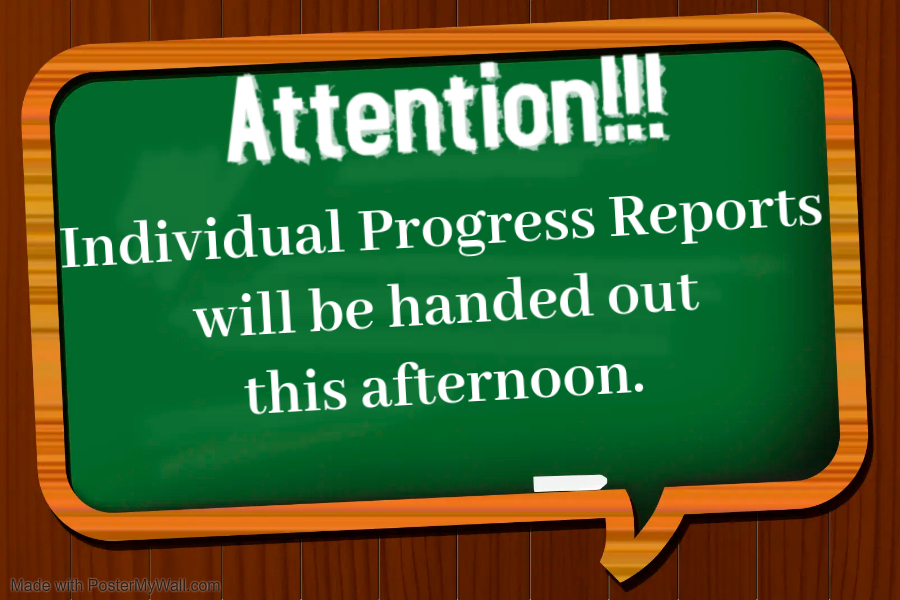Individual Progress Reports will be handed out this afternoon.