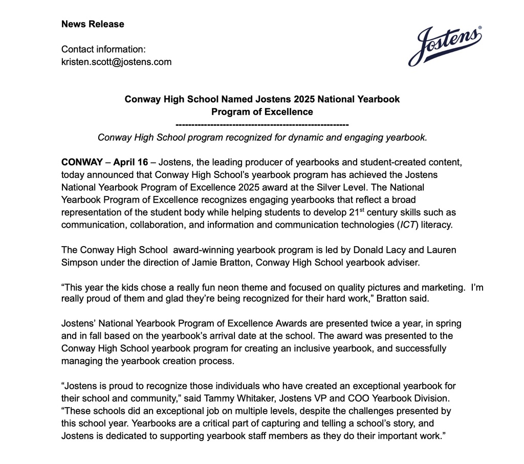 SY25 PROGRAM OF EXCELLENCE NEWS PRESS RELEASE