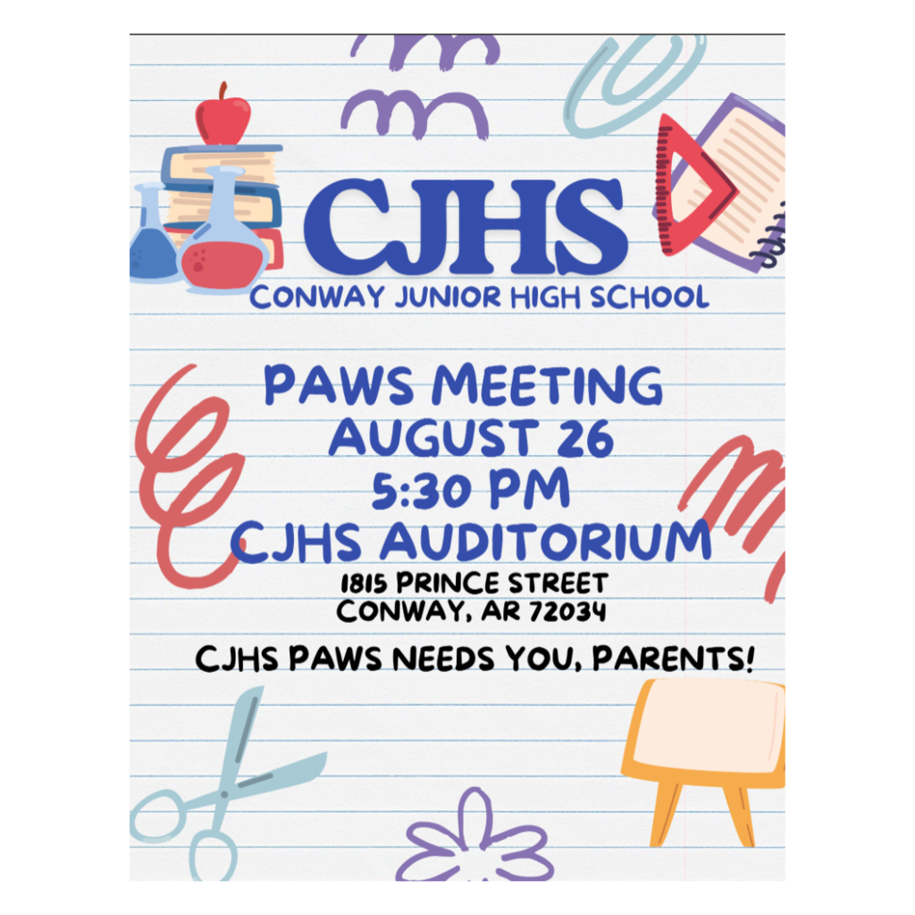 CJHS PAWS meeting August 26th at CJHS Auditorium