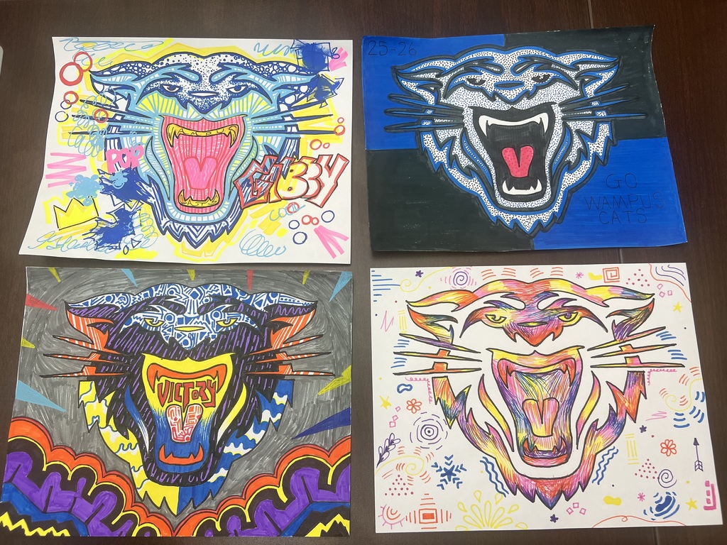 Ms. Spradlin's art students are putting their creativity on display with some amazing Wampus Cat artwork! 🐾🎨 We love seeing our students show off their talent and school spirit. #WampusCatPride #StudentTalent #CHSArt