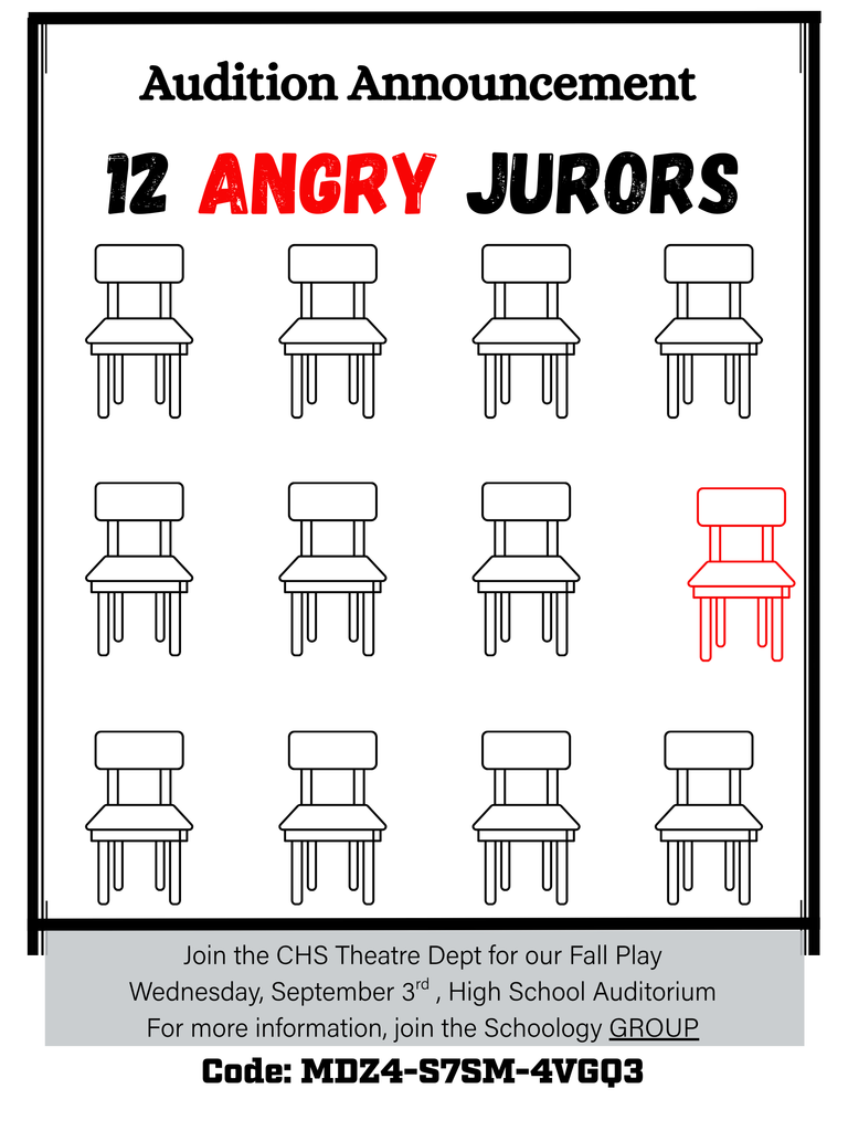 12 Angry Jurors audition September 3rd at CHS Auditorium
