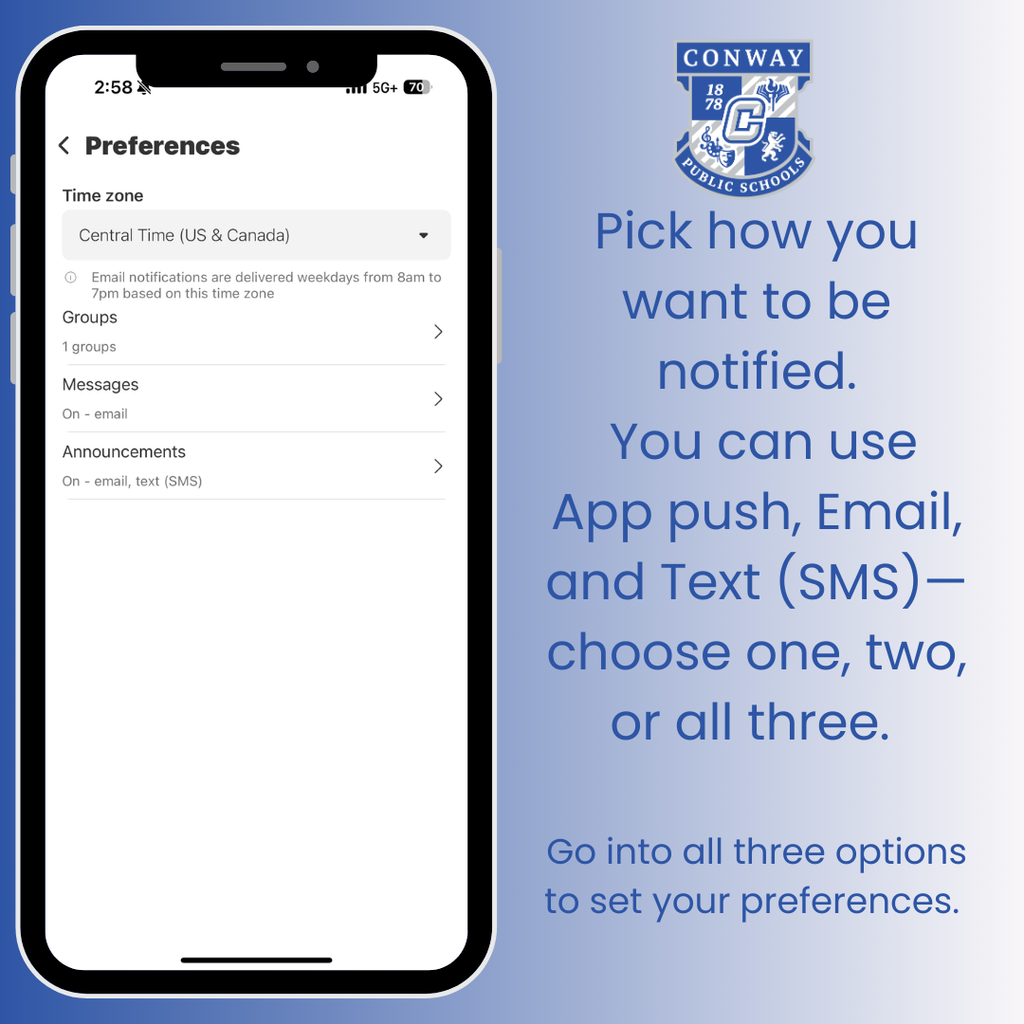 Pick how you want to be notified (App, SMS, Email)