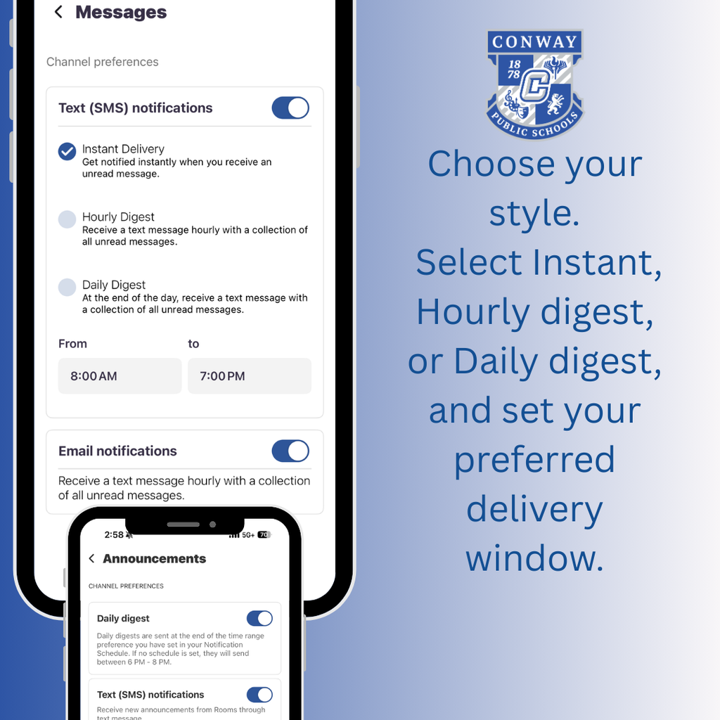 Choose your style, Instant, Hourly Digest, or Daily Digest