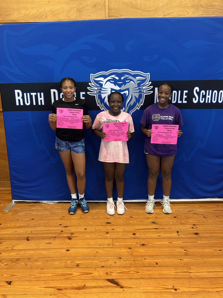 Ruth Doyle volleyball Players of the Week-Chelsea Brown, Faith Pringle, and Amani Tate.