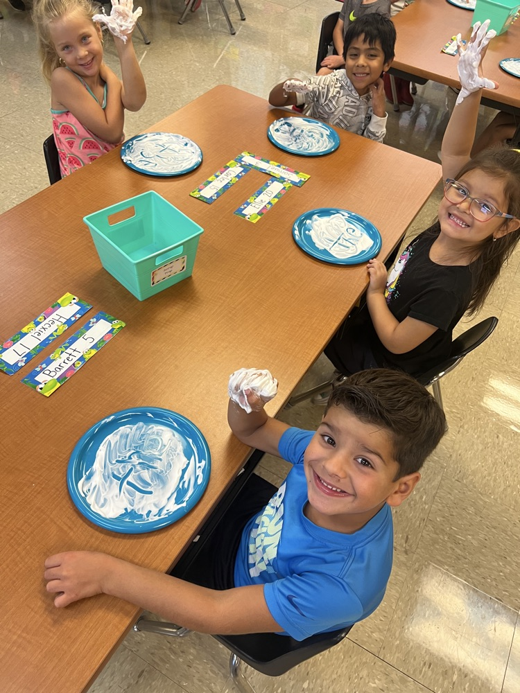 Mrs Adams class practiced our phonics High Frequency Words by writing them in shaving cream. 