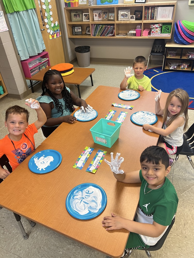 Mrs Adams class practiced our phonics High Frequency Words by writing them in shaving cream. 