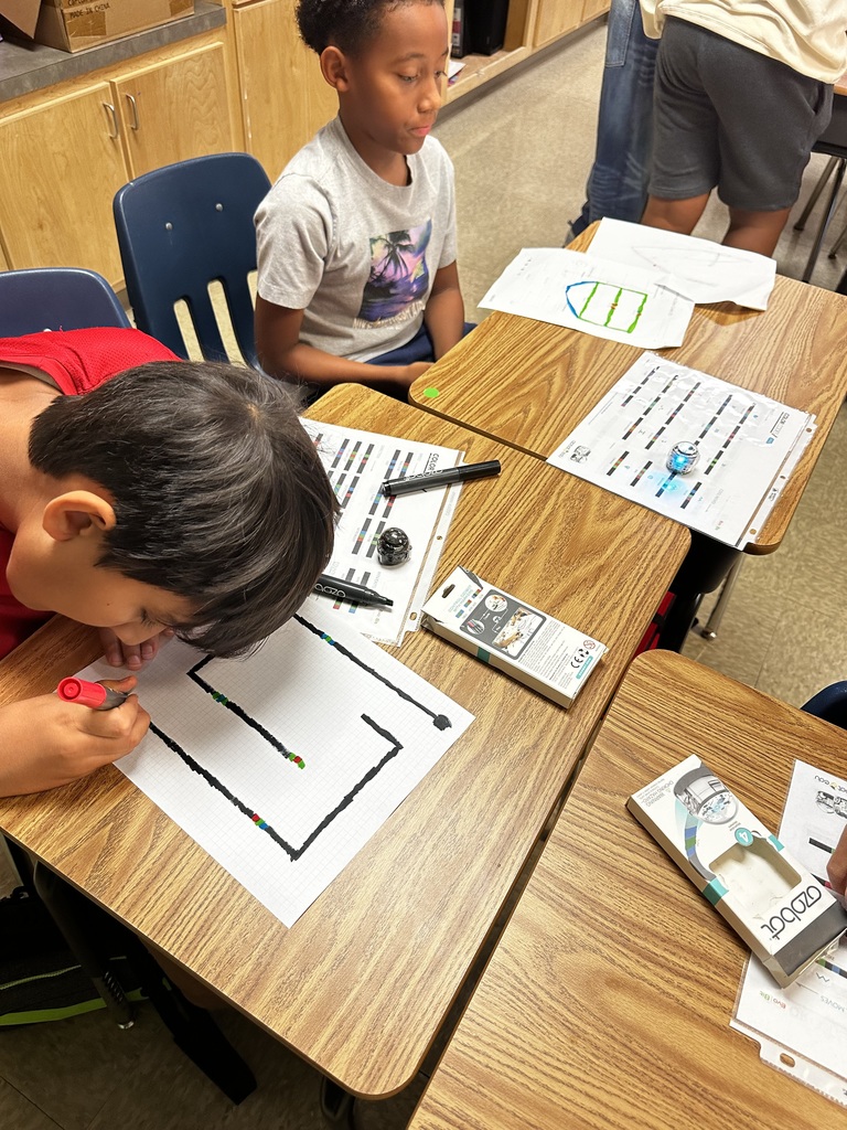 Students coding for robots