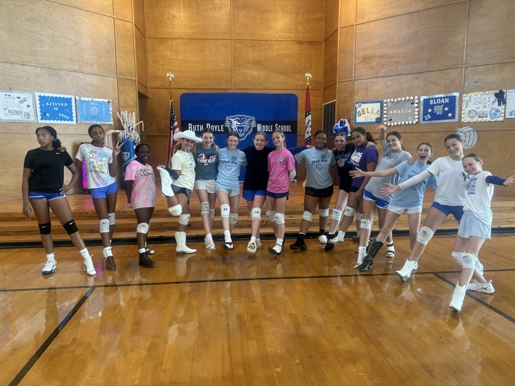 Ruth Doyle volleyball having fun with their "crazy shoe " practice. 