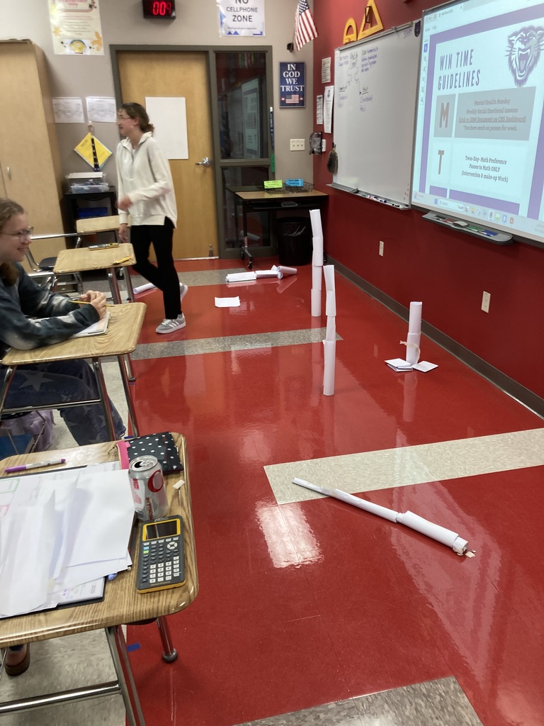 🌟 Mental Health Monday in Mrs. Sinsley’s class! 🌟 Yesterday’s lesson focused on building cooperation through a fun challenge: students had to construct the tallest freestanding tower using only 10 sheets of copy paper and masking tape. 🏗️✂️ The winning team walked away with bragging rights and some sweet treats 🍬👏 Teamwork + creativity = success! 💡🤝 #CHSWampusCats #MentalHealthMonday #Teamwork #StudentSuccess