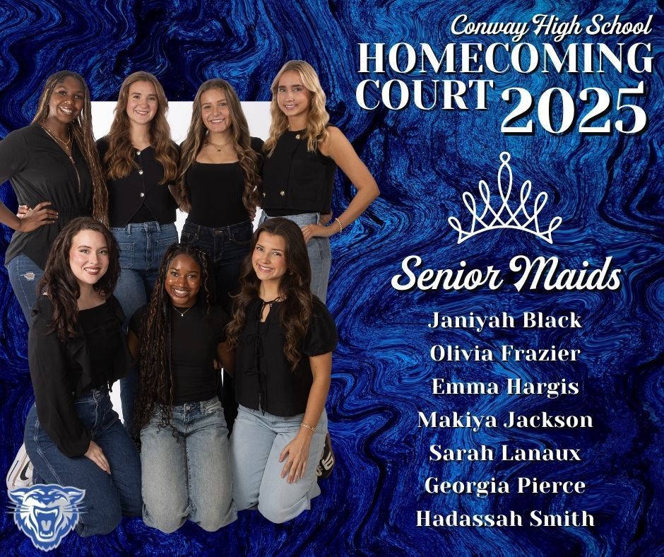 💙🐾 It’s that time, Wampus Cat Nation! 🐾💙 These outstanding young ladies have been chosen by their peers to represent Conway High School on the 2025 Homecoming Court! 👑 🏆 Students will vote TODAY for their Homecoming Queen, who will be crowned at 6:30 PM on October 10 at John McConnell Stadium. ⚡ Then stick around to cheer on the Wampus Cats as we take on Cabot in our Homecoming game! 🏈🔥 Stand up, cheer loud, and let’s show everyone what true Wampus Cat pride looks like! 💙🤍 #WampusCatNation #CHSHomecoming