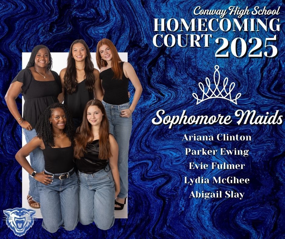 💙🐾 It’s that time, Wampus Cat Nation! 🐾💙 These outstanding young ladies have been chosen by their peers to represent Conway High School on the 2025 Homecoming Court! 👑 🏆 Students will vote TODAY for their Homecoming Queen, who will be crowned at 6:30 PM on October 10 at John McConnell Stadium. ⚡ Then stick around to cheer on the Wampus Cats as we take on Cabot in our Homecoming game! 🏈🔥 Stand up, cheer loud, and let’s show everyone what true Wampus Cat pride looks like! 💙🤍 #WampusCatNation #CHSHomecoming