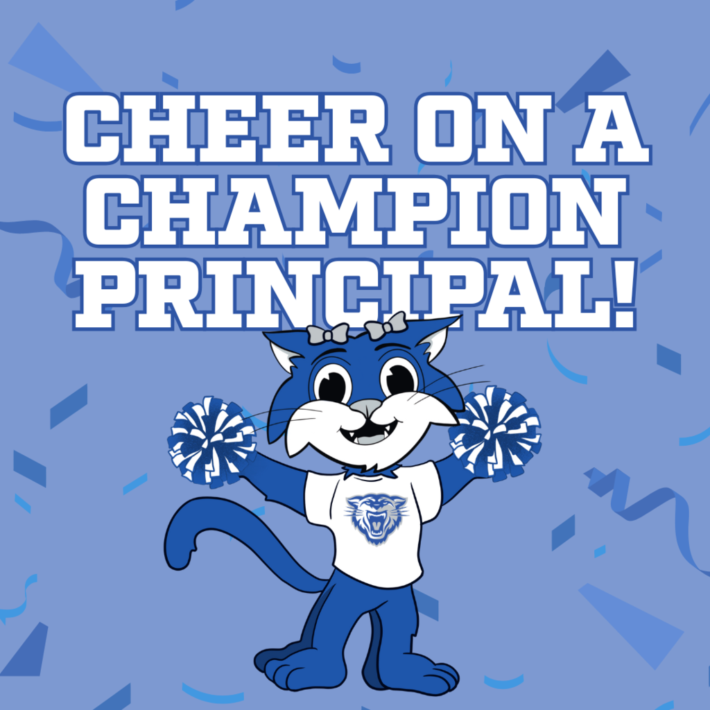 Cheer on a Champion Principal with Cheer leader little cat