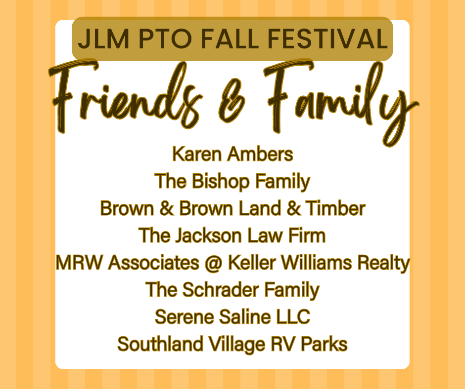 🌟🎉 Huge shoutout to our Friends and Family Sponsors for the 2025 Fall Festival! We couldn’t do this without YOU! Your support means the world to us! 💖✨ What are you most excited to see at the festival? Let us know! 👇#JuliaLeeMoore #JLMcommunityj #FallFestival #JLMFallFestival2025 #ThankYou #CommunityLove #SupportLocal
