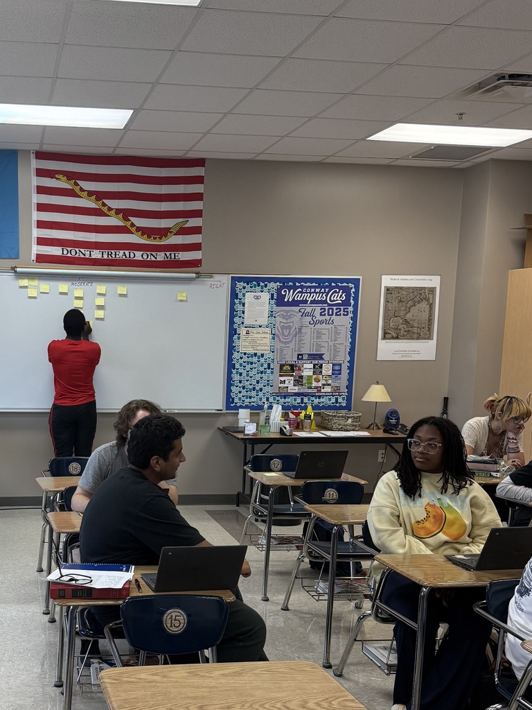 Students discussing political ideology quiz questions and results.