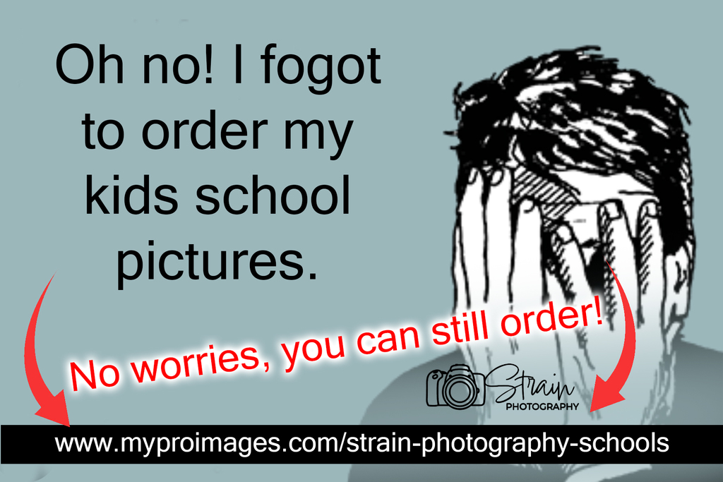Image of illustrated person covering their face with their hands and the caption reads "oh no! I forgot to order my kids school pictures."