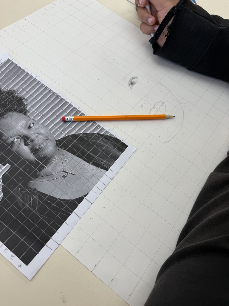 Students begin drawing altered self portraits.