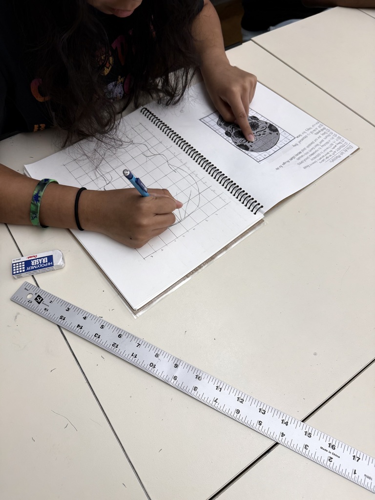 A student's notebook displaying the illustrated notes and calavera.