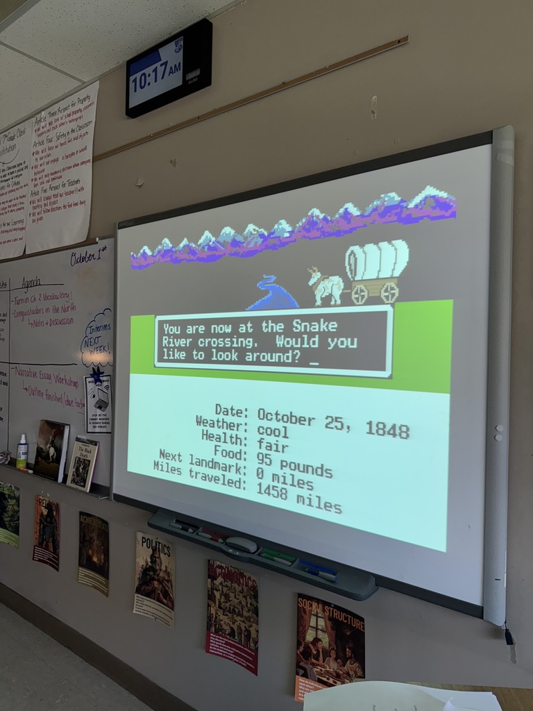 Computer image of the Oregon Trail game