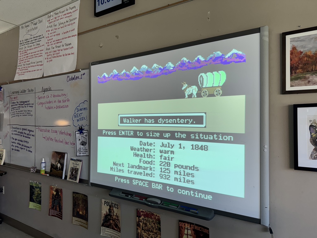 Computer image of the Oregon Trail game