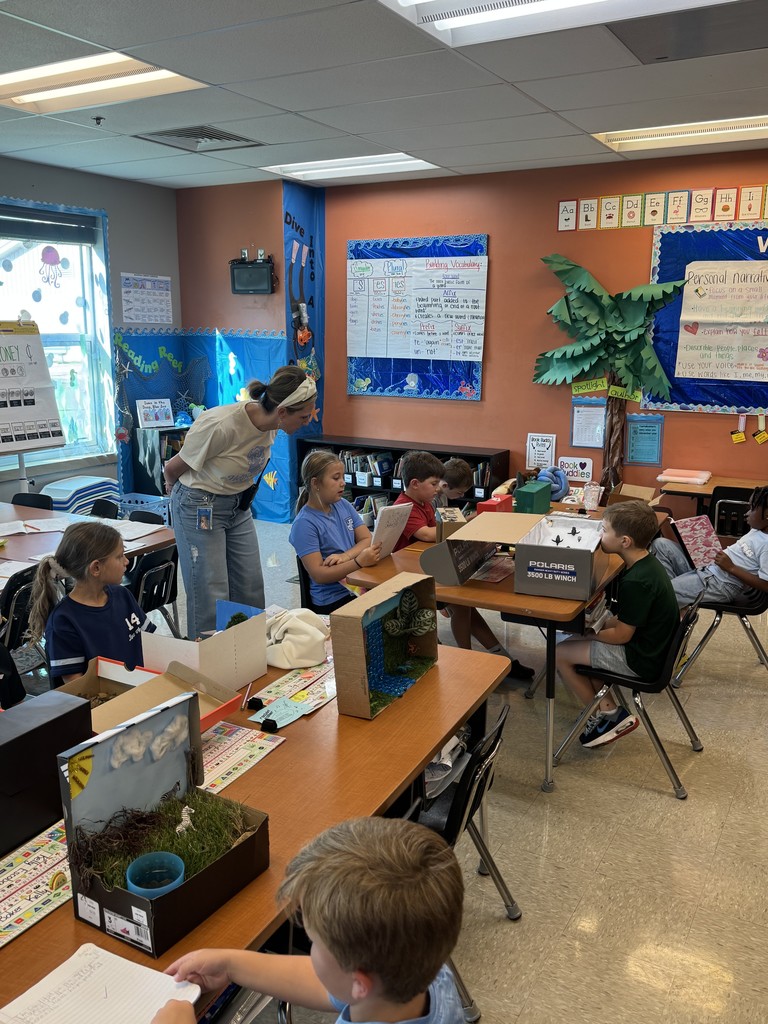 My class researched animal habitats and had to create their own habitat. 4th grade came to our class to do a walk through