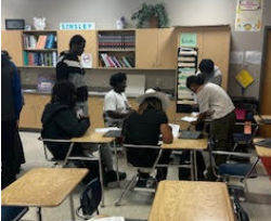 Groups of students working on collecting data.