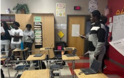 Groups of students working on collecting data.