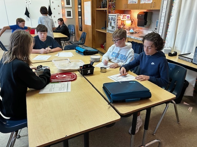 students using manipulatives to divide fractions