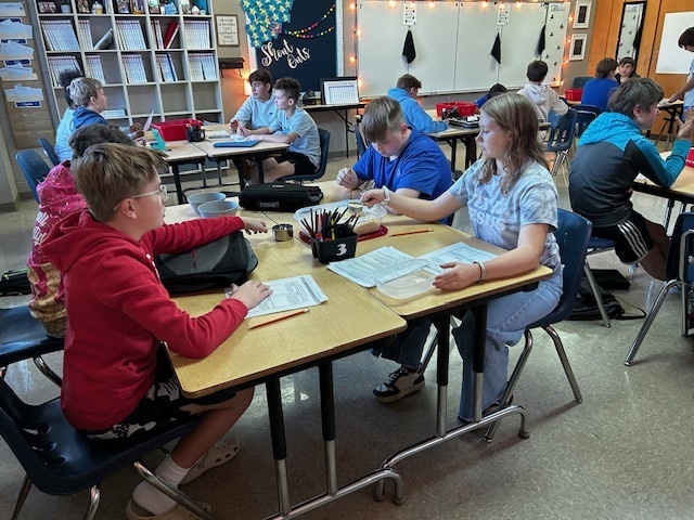 students using manipulatives to divide fractions