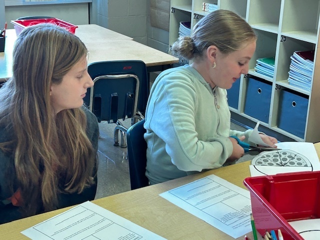 students using manipulatives to divide fractions