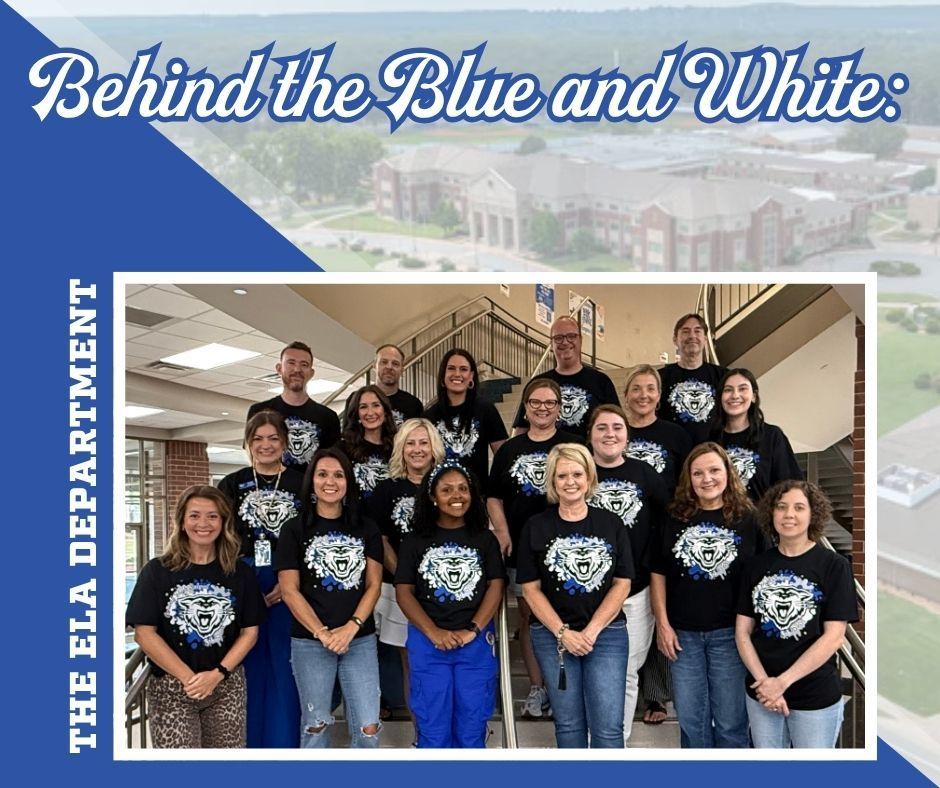 Behind the Blue and White: The ELA Department. Photo of all of the ELA teachers posing together.
