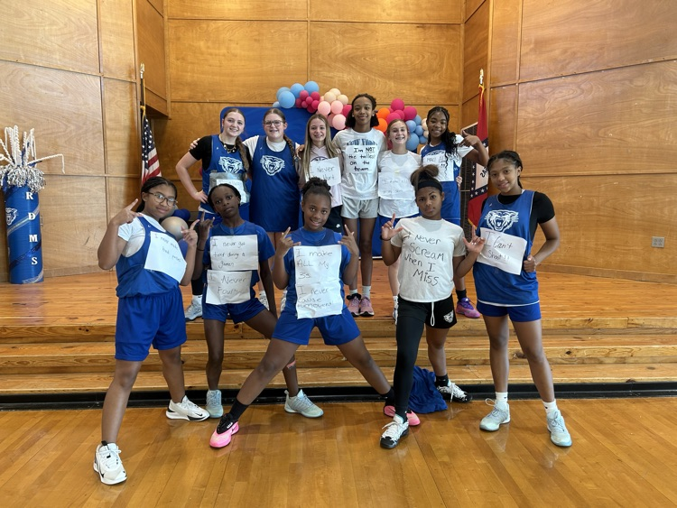 Ruth Doyle girls basketball having fun at "white lies" practice.