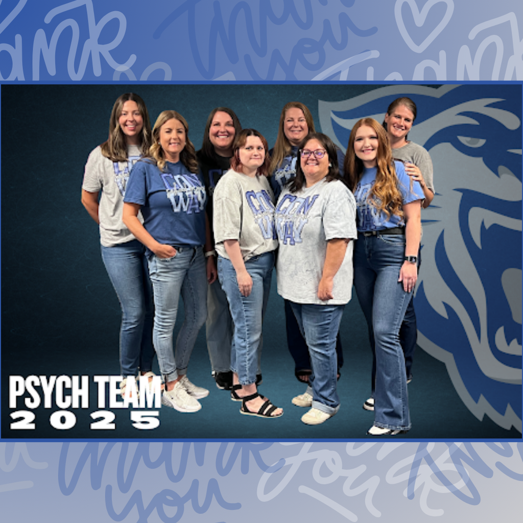 School Pysch Team Group Photo Laykn Beard, Allison Bowsman, Makayla Ellison, Jessica McClure, April Reed, Elizabeth Spann, Paula Turner, and Sarah Washington.