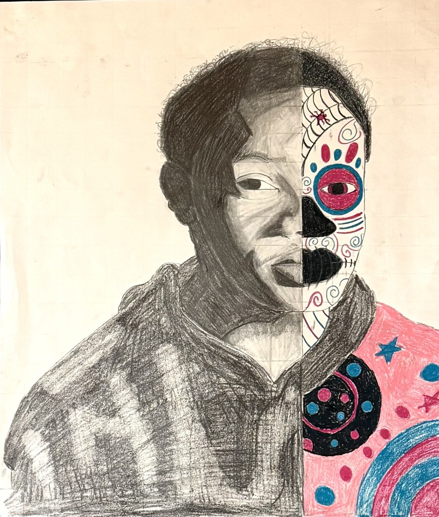 Students in Drawing II created stunning 16x20 mixed media altered portraits in honor of Día de los Muertos for Hispanic Heritage Month. Each piece combines graphite and colored pencil to represent both technique and meaning—every color and symbol chosen reflects the traditions of the holiday and the artist’s personal story. 💀🎨🌼