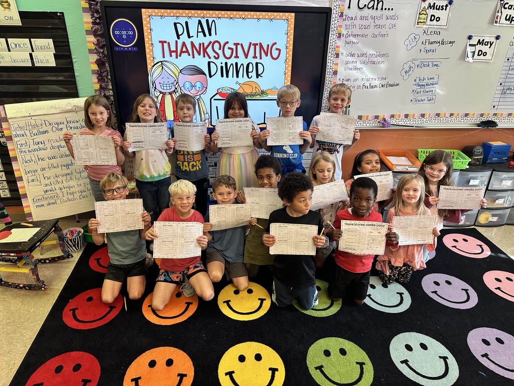 Mrs. Harrison’s 2nd graders’ Thanksgiving Meal PBL! They had to use the menu, consider each person’s likes and dislikes while staying on budget. And they did it!! 🦃🥧🍰🥤