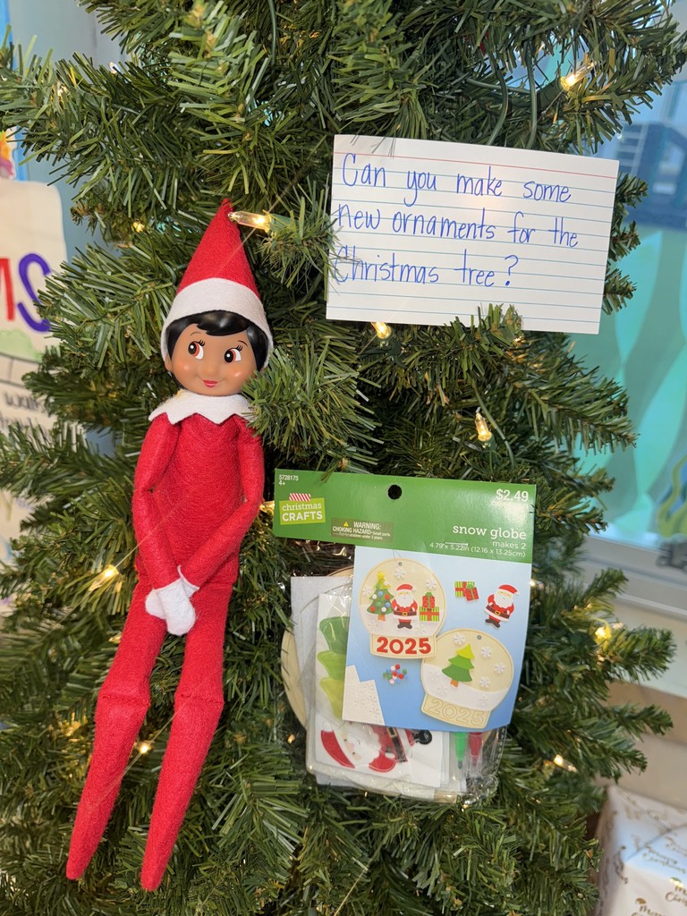 Mrs. Wilcox's classroom elf, Holly Jolly, provided us with ornaments to decorate their Christmas tree today. They are curious to see what she has in store for them next! 