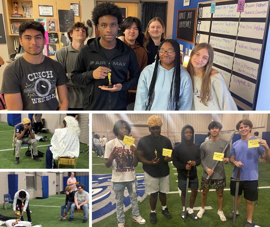 Hamlet comes to life in the Old Field House! 🏛️ Senior English classes competed to guess and create “freeze frame” tableaus of famous scenes from Hamlet. Multiple teams from each class brought creativity and teamwork to the challenge—making Shakespeare’s drama both fun and unforgettable! 🎭🏆