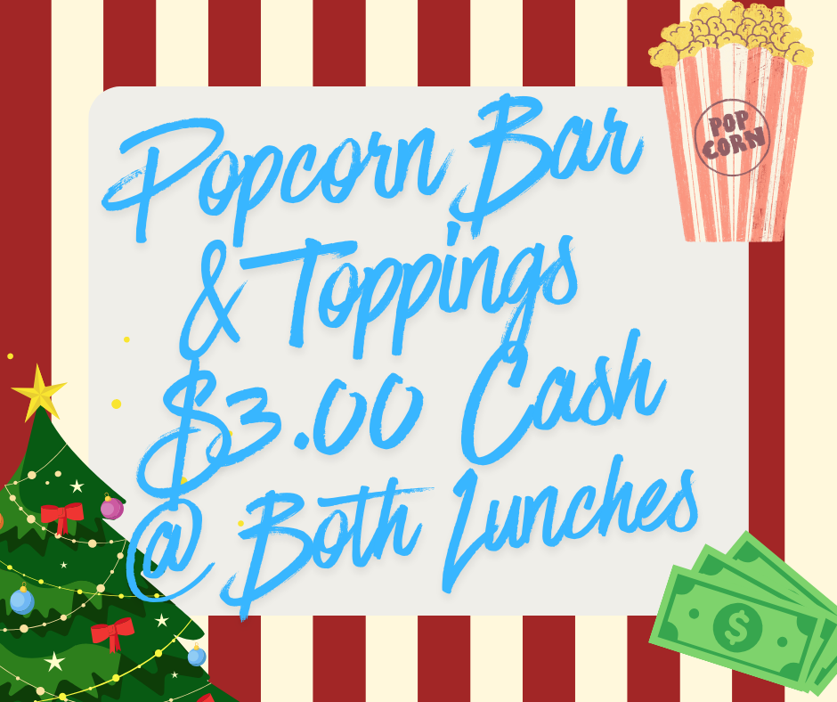 🎉 CHS StuCo Popcorn Bar! 🍿 Swing by during both lunches tomorrow for a build-your-own popcorn bar packed with fun toppings! ✨ $3 per bag Come grab a treat and make your perfect popcorn combo! #CHSStuCo #PopcornBar #StudentLife