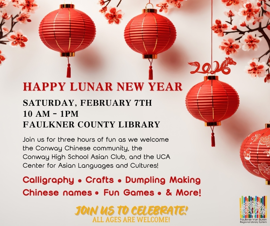 🎉🐉 Celebrate Lunar New Year with CHS Asian Club! 🧧✨ CHS Asian Club is proud to help organize the 2nd Annual Lunar New Year Celebration at the Faulkner County Library! Join us for a fun-filled, family-friendly event featuring food, games, crafts, and hands-on activities for all ages. 🗓 Saturday, February 7 ⏰ 10:00 AM – 1:00 PM 📍 Faulkner County Library Come celebrate the Year of the Horse alongside the Conway Chinese community, CHS Asian Club, and the UCA Center for Asian Languages and Cultures. It’s going to be a vibrant morning full of culture, creativity, and community—don’t miss it! 🥟🎨🀄✨