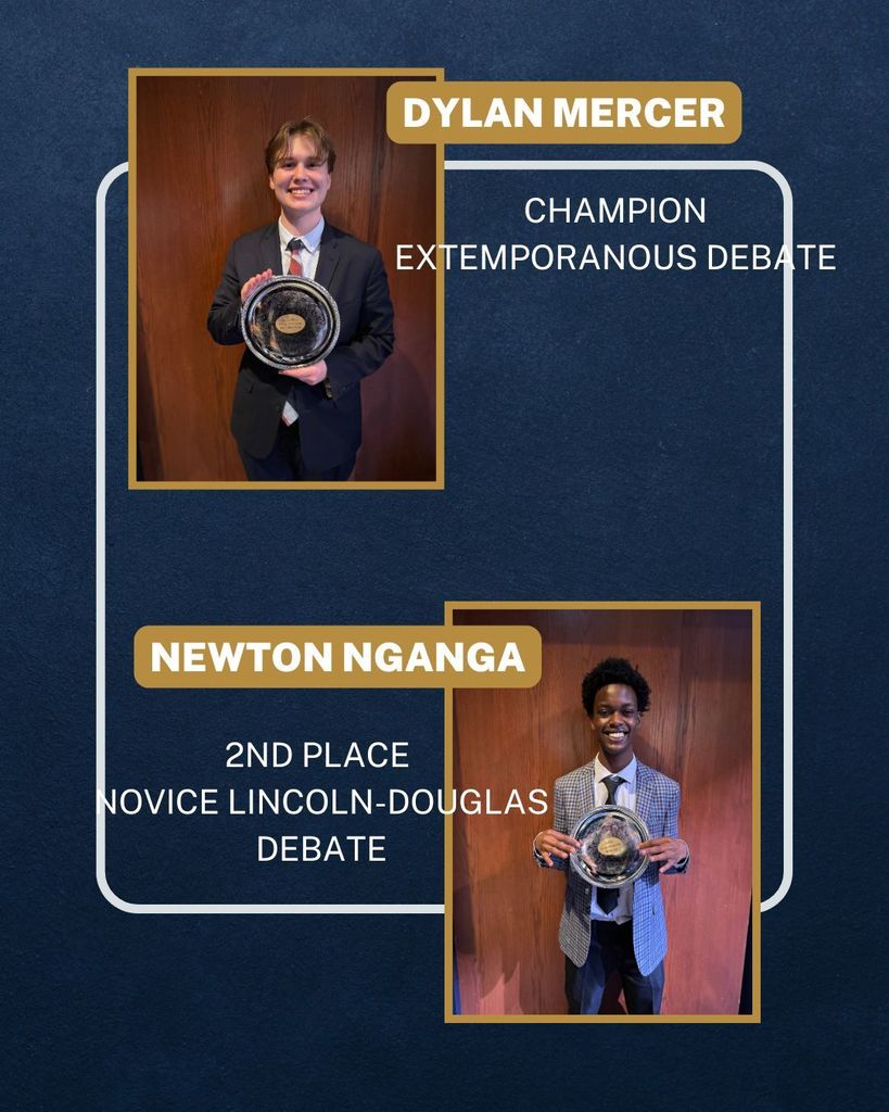 Dylan Mercer champion extemporaneous debate and newton nganga 2nd place novice lincoln-douglas debate