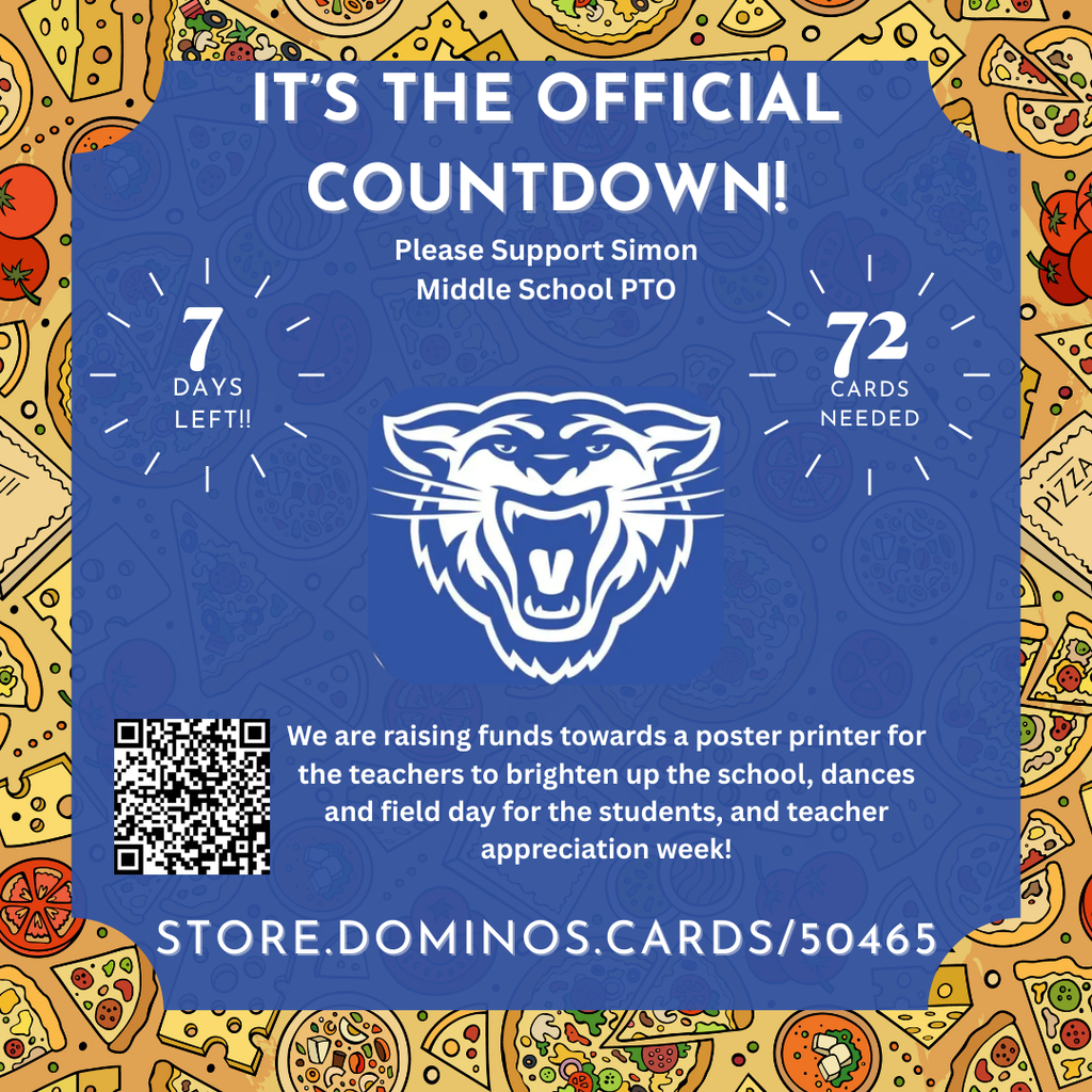 It's the official countdown. 7 days left. 72 cards needed . We are raising funds towards a poster printer to brighten up the school, dances and field day for the students and teacher appreciation week!