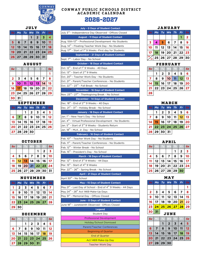 CPSD 2026-2027 calendar 