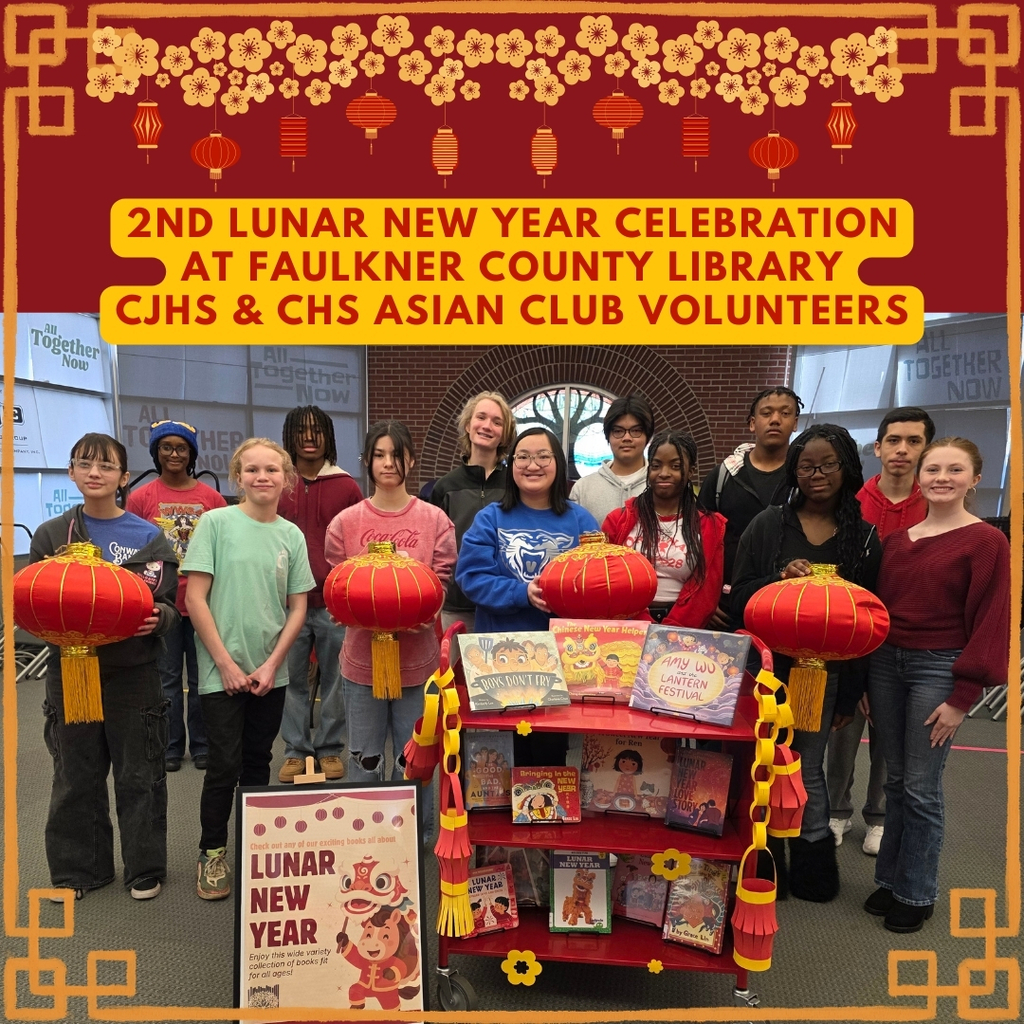 🎉🐎 2nd Annual Lunar New Year Celebration at the Faulkner County Library 🎉🐎 On Saturday, February 7th, the CJHS & CHS Asian Club, in partnership with the Faulkner County Library, local Chinese community members, and the UCA Center for Asian Languages and Cultures, proudly hosted Conway’s 2nd Lunar New Year Celebration. With approximately 200 attendees, the event was filled with energy, learning, and fun! Families enjoyed interactive stations featuring dumpling-making, Chinese calligraphy, crafts, chopsticks games, and more. It was a wonderful opportunity for our community to come together and celebrate the Year of the Fire Horse. A heartfelt thank-you to the Faulkner County Library for providing the space and incredible support that helped make this event possible. We are also grateful for our amazing team of 20 student volunteers from Conway High School and Conway Junior High School, along with 14 local Chinese community members, whose enthusiasm and dedication made the celebration such a success. Special thanks to our generous supporters: 🥟 Sakura Ocean A.Y.C.E. Sushi & Hibachi (coming soon) for the $200 donation supporting the dumpling station 🧋 Boba Love for donating nearly 200 cups of boba tea 🍩 Shimmery Donut for donating 50 dozen donut holes Events like this truly highlight the cultural vibrancy of our community and the growing excitement for Chinese culture and language. Interested in learning more? Join our Chinese program or the Asian Club! 🌏❤️ #LunarNewYear #ConwayAsianClub #ChineseCulture #CommunityCelebration #YearOfTheHorse #ConwayHigh