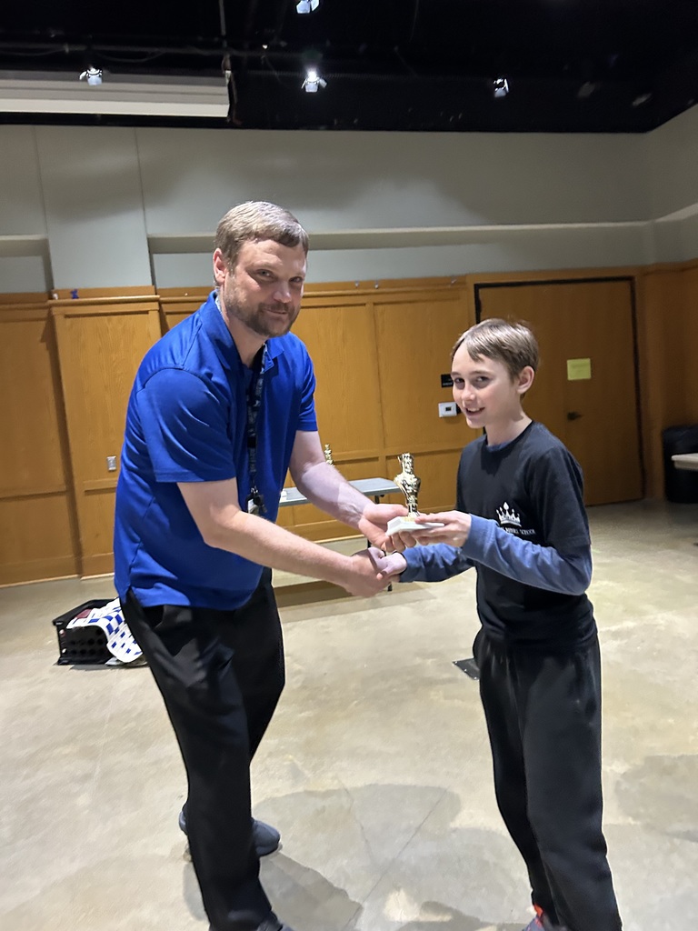 Simon wins big in the Conway Chess Tournament! 5th and under division. Students rewarded with trophies. Oliver L. won 3rd place 6th grade division Chesney B. won 2nd place Jackson S. won 3rd place Titus T. won 4th 7th grade division Rhett G. won 1st place Beau L. won 2nd place Eli D. won 3rd place