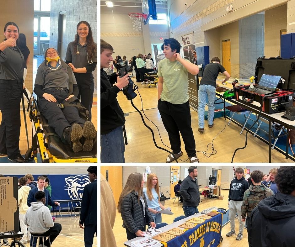 Ninth graders at Conway Junior High School explored potential high school course options, connecting with representatives from AP and CTE programs. From answering questions to hands-on demonstrations, students got a firsthand look at the opportunities waiting for them. Big decisions, bright futures!