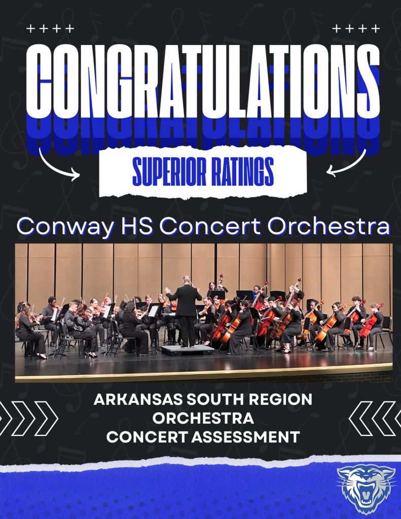 🎻 Huge congratulations to the Conway High School Concert and Chamber Orchestras!  Under the direction of Dr. James and Mr. Buck, both ensembles earned Superior ratings on stage and in sight-reading from adjudicators at the Arkansas South Region Orchestra Concert Assessment. The event was hosted Tuesday at Mills University Studies High School.  These talented musicians have worked incredibly hard and represented Conway with excellence. We’re so proud of their dedication and achievement! 🎶👏  #ConwayWampusCats #WampusCats #CHSOrchestra #FineArtsExcellence
