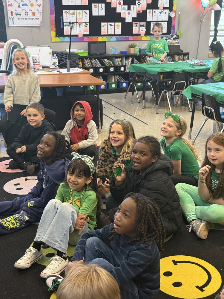 Leprechaun Ash O’Malley made a guest appearance in Mrs. Robert’s class today!  Kids read a story of the Luckiest Leprechaun and played leprechaun games.