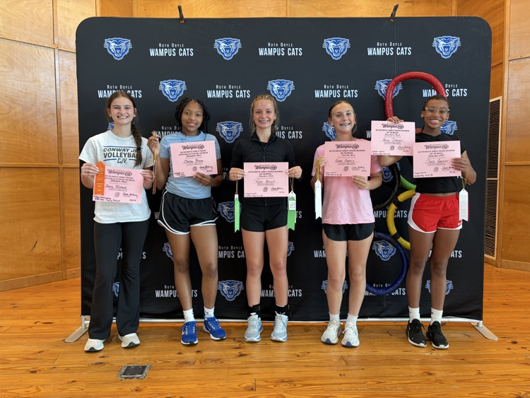 Ruth Doyle Track athletes of the week are Avery Richard, Chelsea Brown, Rylee Brown, Greer Harris, and Chelsi Gardner.