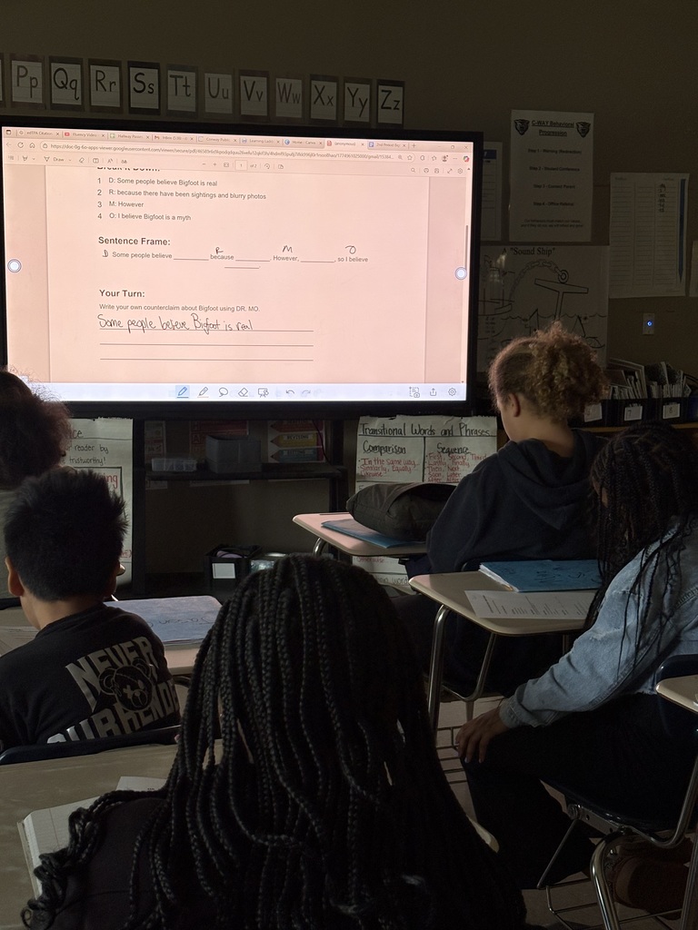 5th Grade students working on writing counterclaims in class